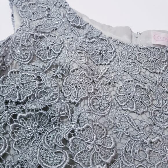 Cameron Blake by Mon Cheri Women size 6P Green Lace Tiered Long Formal Dress - Picture 11 of 12